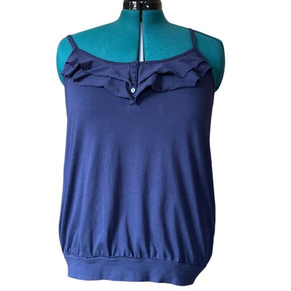 Lane Bryant Ruffled Tank Top Plus Size 14/16 Dark Blue - Picture 1 of 11